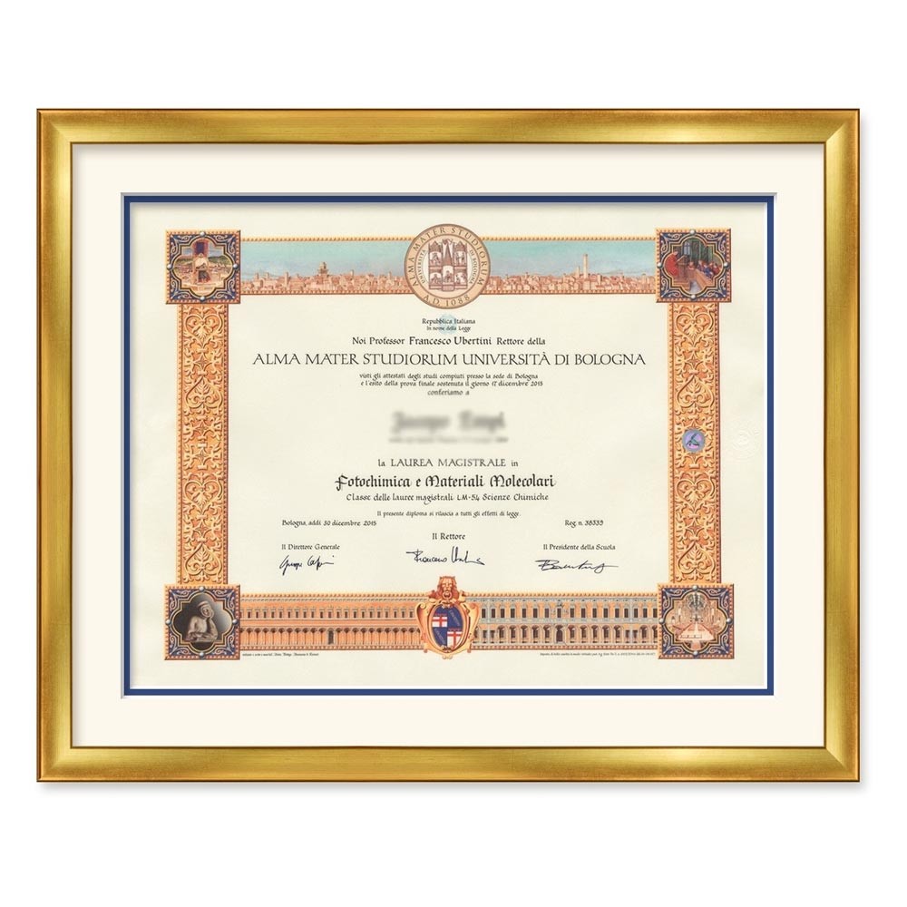 Cornice liscia per diplomi oro-30x42 cm-avorio-blu 454-oro-30x42