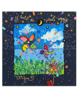 Andrea Agostini - Ottobre - Il Vento dei piccoli sogni - blu - 25x25 cm 
