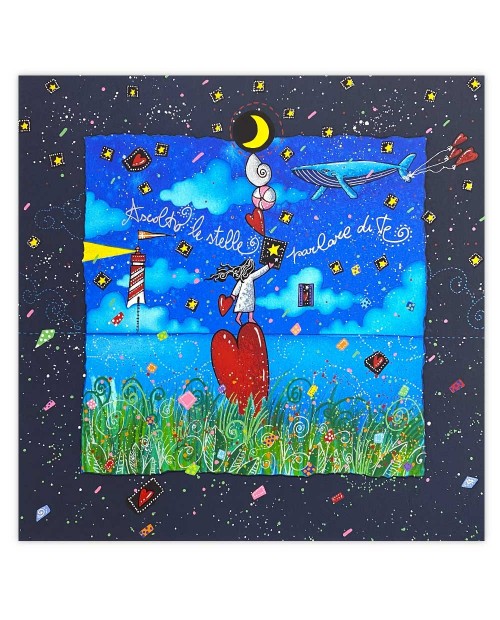 Andrea Agostini Ascolto le stelle parlare di te 40x40 cm - blu