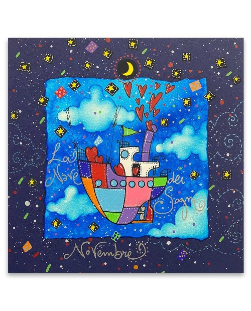 Andrea Agostini - La nave dei sogni - 25x25 cm - blu