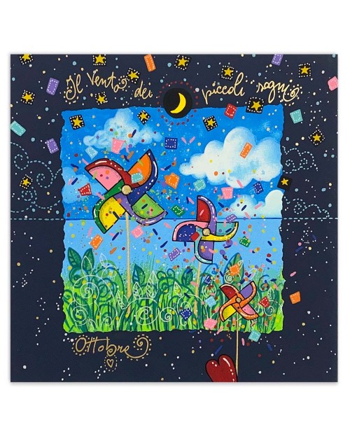 Andrea Agostini - Ottobre - Il Vento dei piccoli sogni - blu - 25x25 cm 