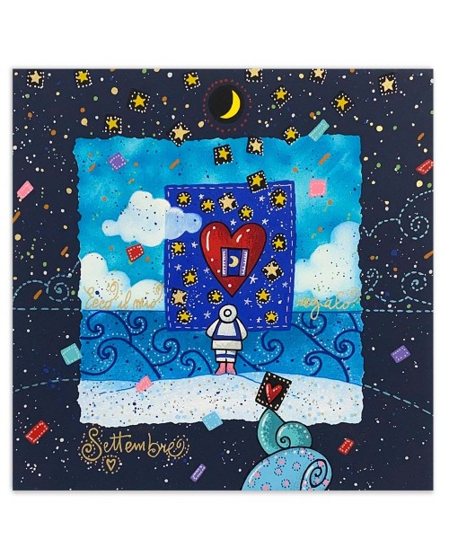 Andrea Agostini - Settembre - Ecco il mio regalo -  blu -25x25 cm 