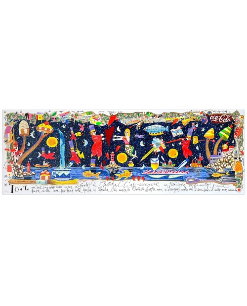 Francesco Musante - Io e te, noi due in volo come in un dipinto di Chagall - 35x100 cm - bianco