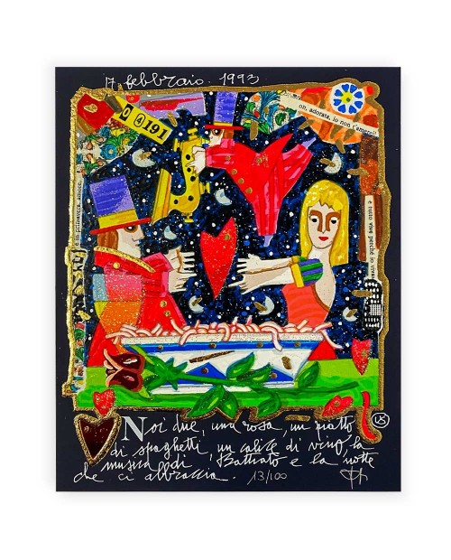 Francesco Musante - Noi due, una rosa, un piatto di spaghetti - 20x25 cm - nero