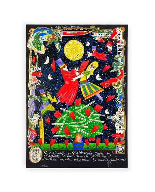 Francesco Musante - Sono salito sull'albero dei cuori - 35x50 cm - nero