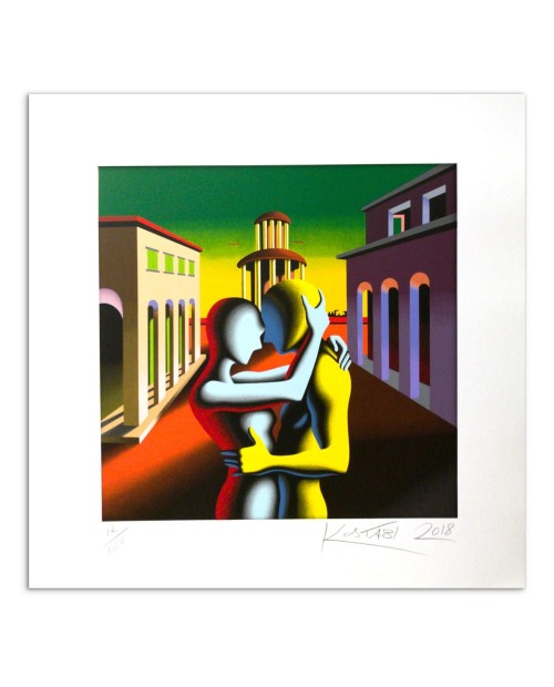Mark Kostabi - Abbraccio al tramonto  - 70x70 cm